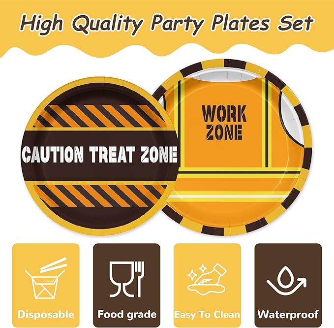 60PCS Construction Birthday Decorations for Boys kids Construction 1st Birthday Party Supplies Including Tuck Themed 9inch Plates 7inch Plates for Baby Shower