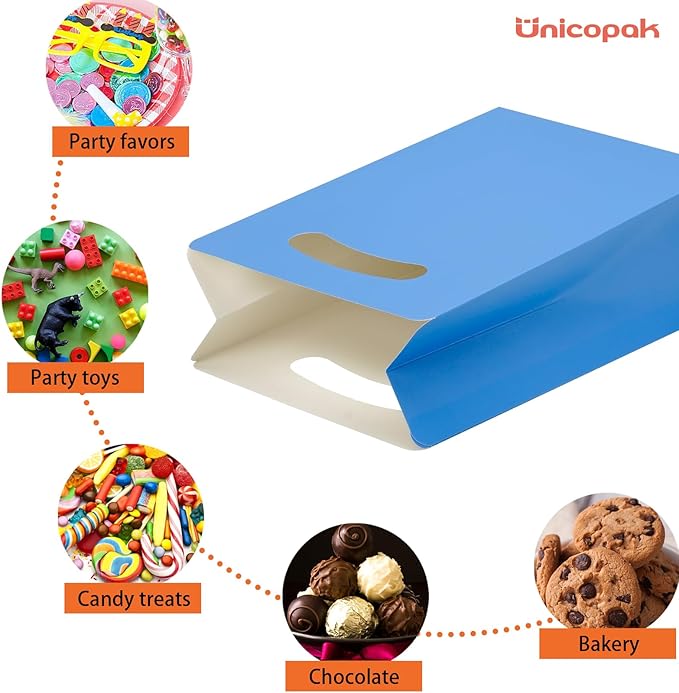 UnicoPak 16 Pack Blue Party Favor Bags - 6x3x9” Premium Matte Blue Gift Bags for Birthday, Baby Shower, Superhero Theme - Sturdy Goodie Bags, Customizable for Treats & Cookies