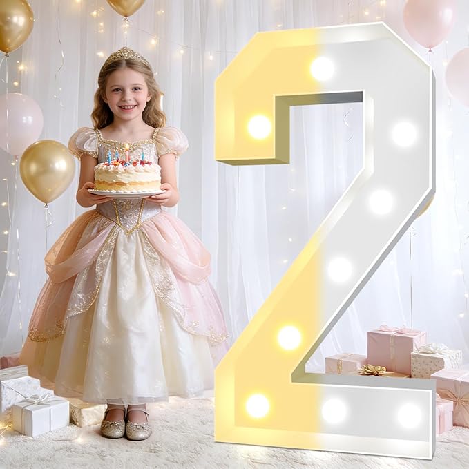 Pooqla 3FT Marquee Light Up Numbers 2, LED Large Lighted Marquee Numbers for 2nd 20th 21st 25th Birthday Decorations, Giant Mosaic Number Gift for Girls Boys Wedding Anniversary Party Decorations