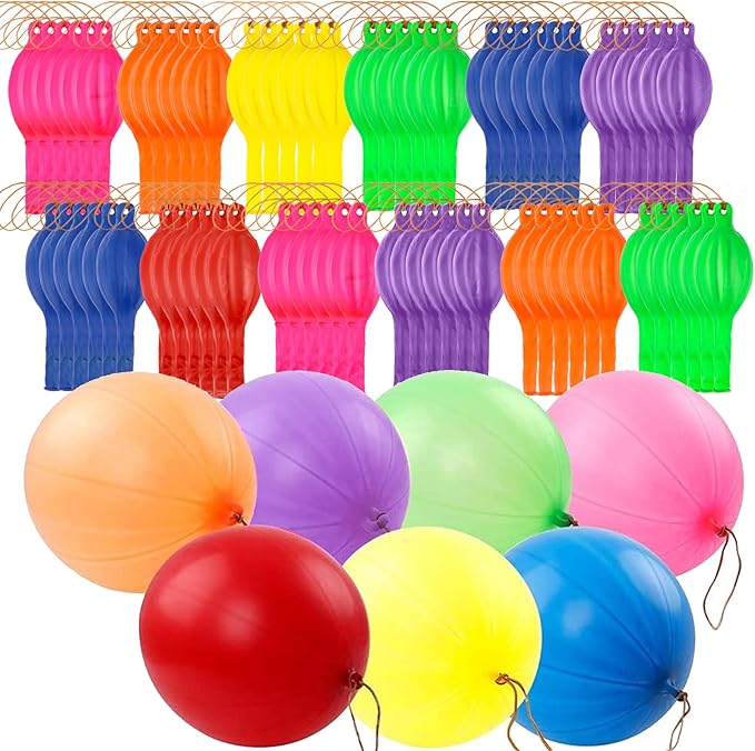 RUBFAC 80Pcs Punch Balloons, Party Favors for Kids, Thickened Heavy Duty Neon Punching Bounce Balloon for Easter Egg Fillers,Birthday Party Goodie Bag Stuffers Exciting Outdoor Play Supply