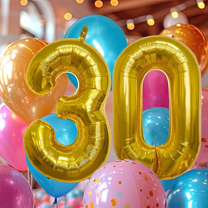 40 Inch Large Gold Number Celebration and Decoration Balloon for Birthday Parties, Graduations, Anniversaries, Weddings, Photo Shoots, Special Events - Helium Foil Mylar (Gold Number 30)