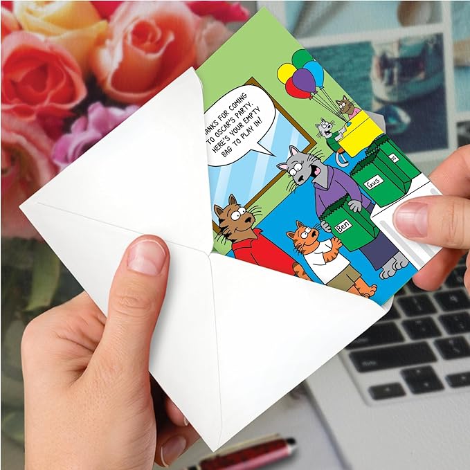 NobleWorks - 1 Funny Animal Card for Birthdays - Pet Cat and Dog Humor, Birthday Notecard with Envelope - Empty Bag C3334BDG