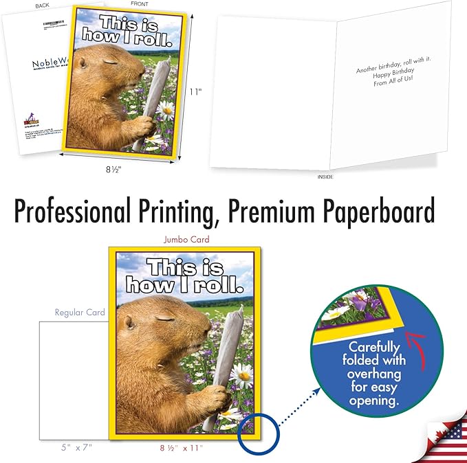 NobleWorks Extra Large Humorous Birthday Greeting Card From Us 8.5 x 11 Inch with Envelope (1 Pack) Large Jumbo Bday How I Roll J3956BDG-US