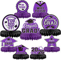 9PCS Graduation Party Decorations Class of 2026 Congrats Grad Table Centerpiece Congratulate Graduation Honeycomb Table Toppers for Graduation Party Supplies(Pueple,Black）