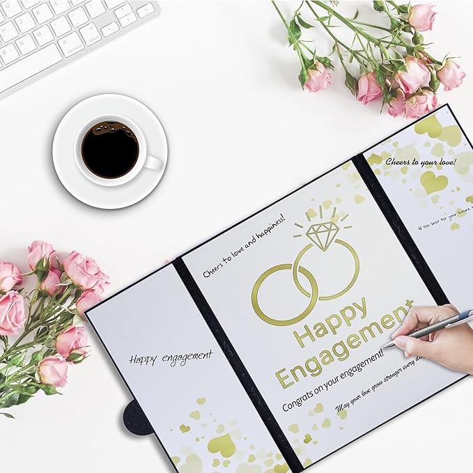 Engagement Party Decorations, Happy Engagement Guest Book Alternative, Large Engagement Card Engagement Gifts for Couple, Engagement Signature Book Engagement Decorations Party Supplies (Black)