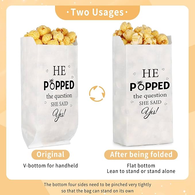 AIOMOB 100 Pcs He Popped the Question Popcorn Bags Engagement Party Favors Decorations Grease Resistant Popcorn Favor Bags for Engagement Party Bridal Shower Wedding Supplies