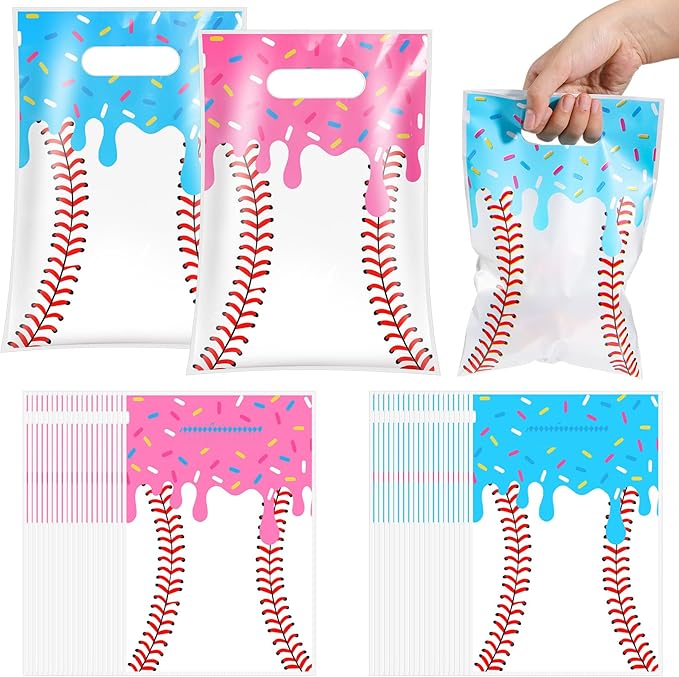 Glenmal 50 Pcs Baseball Ice Cream Drip Party Favors Gift Bags Plastic Ice Cream Baseball Goodie Candy Treat Snack Bags for Birthday Party Supplies