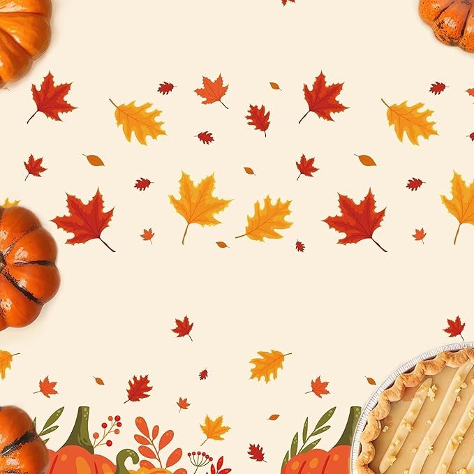 3 Pack Thanksgiving Disposable Tablecloths,54 x 108 Inch Thanksgiving Decorations,Give Thanks Table Cloth for Rectangular,Pumpkin Maple Tablecloths for Home,Party,Outdoor Picnic,Fall Theme,Baby Shower