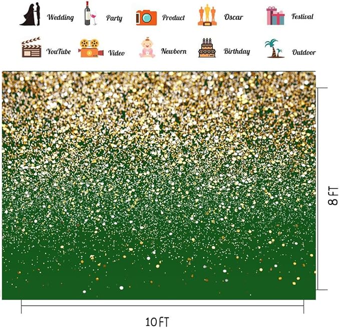 CHAIYA Green and Gold Backdrop - 10x8ft Birthday Wedding Prom Graduation Photography Background