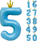 Blue Number 5 Balloon with Crown, 40 inch Blue Number Balloon 5th Birthday Party Decoration BlueCrown Balloons 0-9 for Birthday Party Anniversary Decorations Supplies
