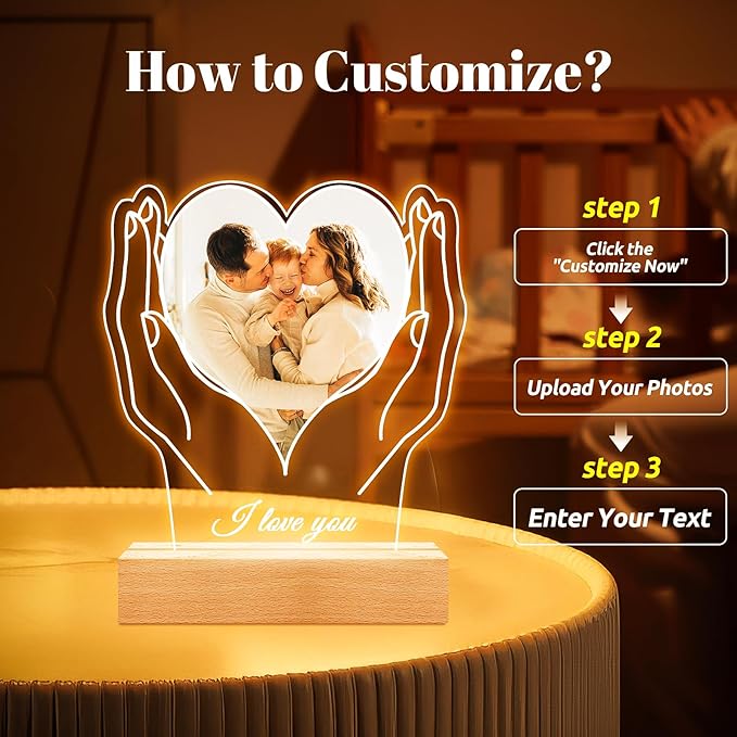 Custom Picture Frames with Photo, Customized Photo Frame, Personalized Picture Frame, Customized Birthday Gifts for Women Men Mom Dad Baby Kids Grandma Grandpa Family