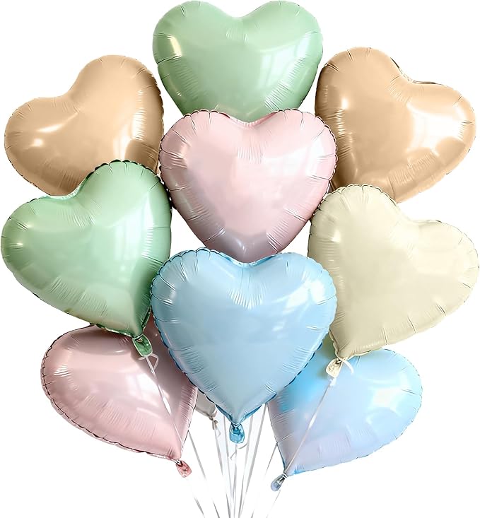 TONIFUL 30Pcs 18 Inch Pastel Colorful Balloons Light Rainbow Heart Shape Foil Mylar Banners Decoration for Birthday Valentine's Day Wedding Bridal Shower Anniversary Engagement Party Supplies