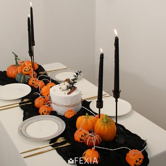 FEXIA 6 Pack Black Table Runner 35x120 Inches Gauze Rustic Farmhouse Gothic Decor for Halloween Thanksgiving First Communion Centerpiece Table Decorations (Black)