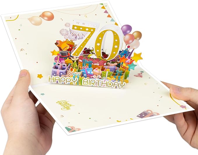 70 Years 0ld Firework Pop Up Happy Birthday Greeting Card, ideal love Gift for Adult and Kid with Blank Note & Envelope, Foldable Celebration for Daughter, Son, Mom, Dad, Friend, Children