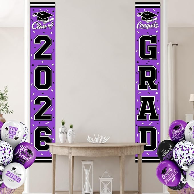 2026 Graduation Decorations,Congrats Grad Banner Backdrop for Class of 2026 Decorations- Purple Graduation Party Decorations
