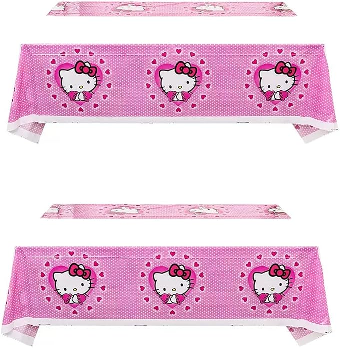 2pcs Pink Cat Tablecloth Cute Anime Themed Party Supplies Tablecover Perfect for Birthday Celebration and Party Decorations (70x42.9 inch) (Heart Cat)