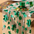 Socomi Green Lucky Shamrock St. Patrick's Day Table Runner Gauze Seasonal Spring Holiday Dining Table Decoration for Indoor Outdoor Home Party Decor 1pc