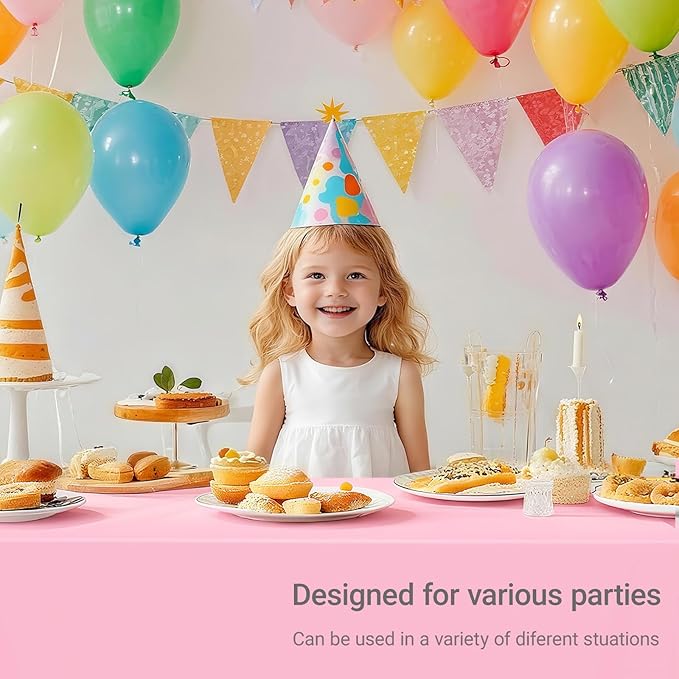 MRJ 12 Packs Pink Plastic Tablecloths 54x108 Inch, Disposable Rectangle Table Cover for Birthday Baby Shower Tea Party Decorations