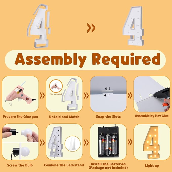 imprsv 4FT Marquee Numbers, Light Up Numbers 4 for 40th Birthday Decorations, Marquee Light up Letters Anniversary Party Decor, Pre-Cut Foam Board Kit