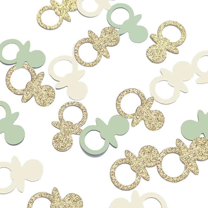 Sage Green Gold Pacifiers Table Confetti Scatters Neutral Baby Shower Boy Girl First Birthday Party Favors Gift Wrap Decor Supplies, 200PCS