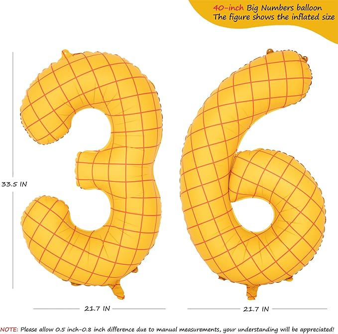 40-Inch Large Number Balloon Toy Inspired Story Matte Yellow Birthday Balloon Western Rodeo Party Supplies Boy Girl Story Anniversary Kids Birthday Party Cowboy Farm Themed Baby Welcome Decorations