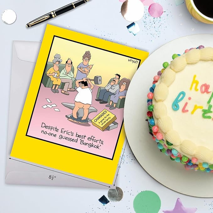 NobleWorks - 1 Large Happy Birthday Card with Envelope (8.5 x 11 Inch) - Funny Cartoon Humor (Buyer Discretion Advised) - Bangkokless J8394BDG