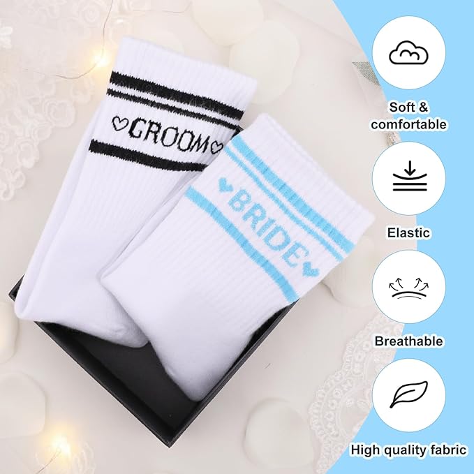 Bride Socks for Wedding Day 2 Pairs - Bridal Groom Socks Bride to Be Something Blue Cotton Ankle Sock with Gift Box