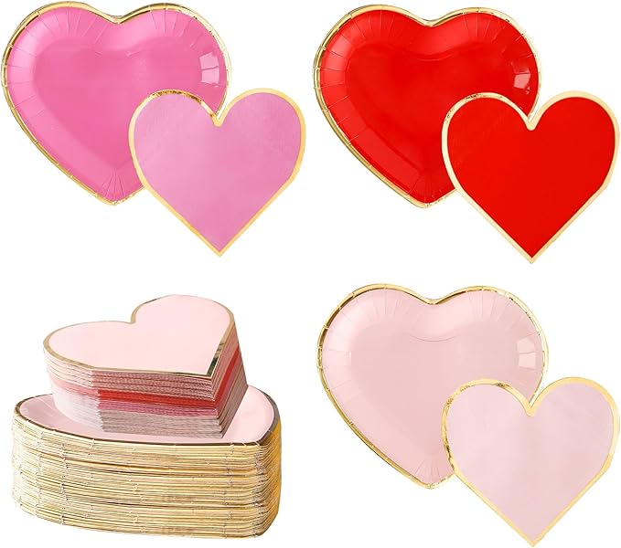Valentines Day Plates and Napkins Party Supplies - Serves 30 - Assorted 3 Colors Includes Paper Plates and Napkins for Valentine Decor Party Supplies Valentines Day Decor Valentine's Day Decorations