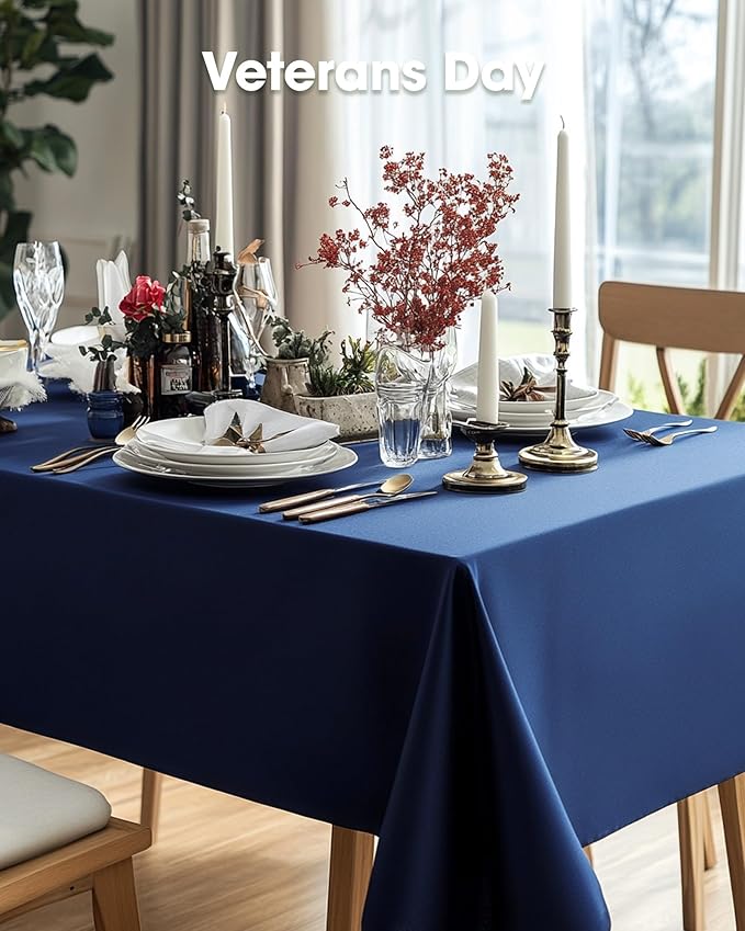 Pureegg Plastic Table Cloth Disposable 6 Pack, 54 x 108 Inch Table Cloths, Patriotic Decorations, Thanksgiving, Veterans Day Tablecloths, Rectangle, Plastic Cover, Waterproof, Navy Blue