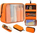 Travel Toiletry Bag Set for Women, Compact Size 5-Piece Hanging Organizer Kit with TSA Approved Cosmetic Bag, Jewelry Case & Cable Pouch, Waterproof Makeup Bag for Travel Essentials - Orange