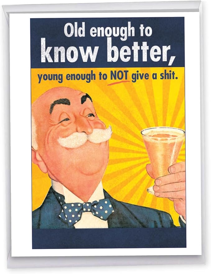 NobleWorks - Jumbo Men's Birthday Card with Envelope (8.5 x 11 Inch) - Funny Retro Bday Greeting Card for Dad, Husband - Old Enough J5411