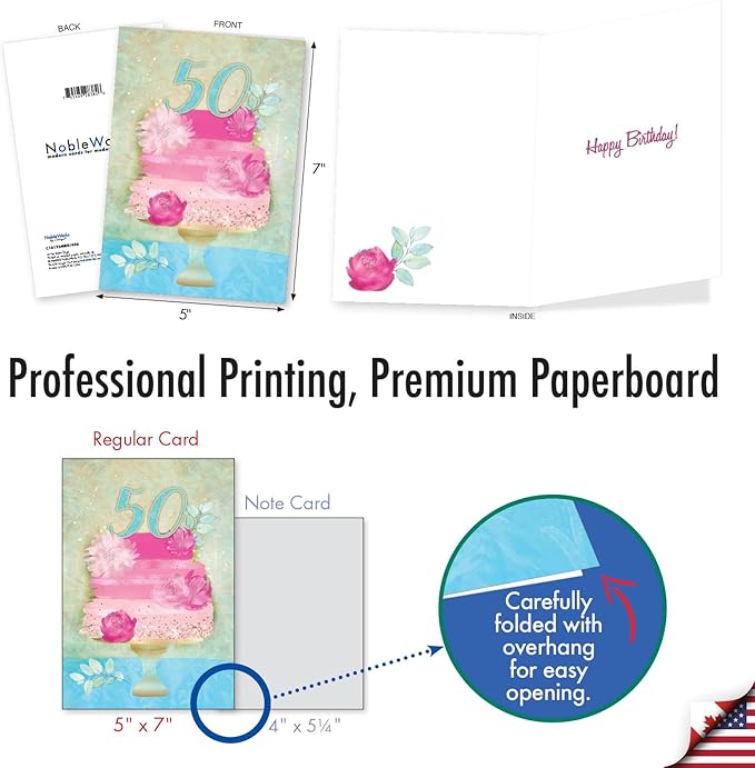 NobleWorks 50th Milestone Birthday Greeting Card with 5 x 7 Inch Envelope (1 Card) Number Cake 50 C10122MBG