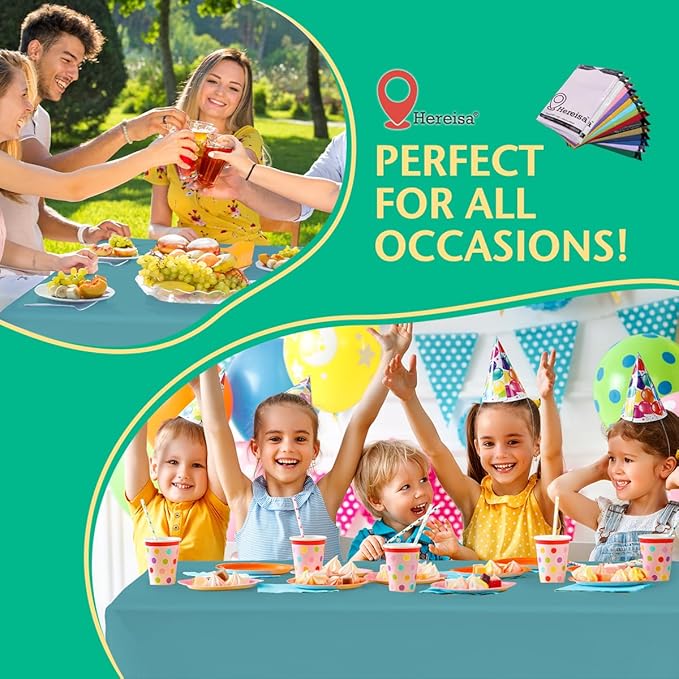 Disposable Aqua Plastic Tablecloth 54x108 Inch, 10-Count Waterproof Rectangle Table Cover for Events, Catering