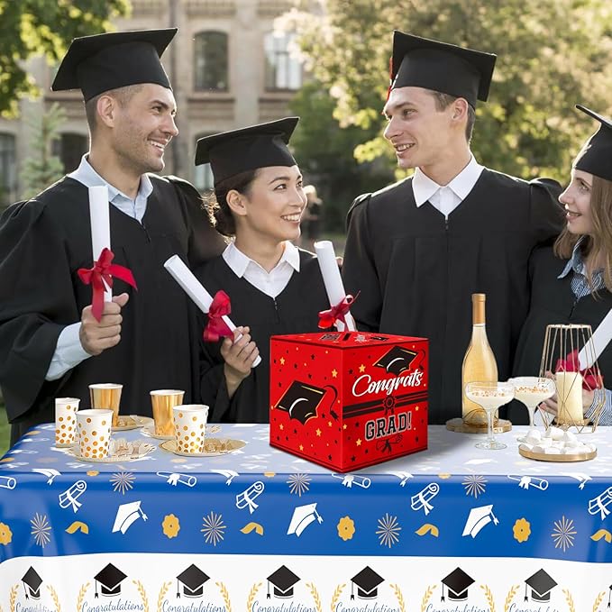Graduation Card Box, Graduation Party Decorations 2025, Red Graduation Box, Graduation Card Holder, Foldable Cardboard Congrats Grad Card Gift Box for Graduation Party Supplies Party Favors