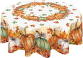 Fall Tablecloth Round 60 Inch Thanksgiving Autumn Harvest Orange Pumpkin Outdoor Table Cloth Maple Leaf Table Cover for Kitchen Dinner Room Holiday Party Outdoor Home Fall Decor