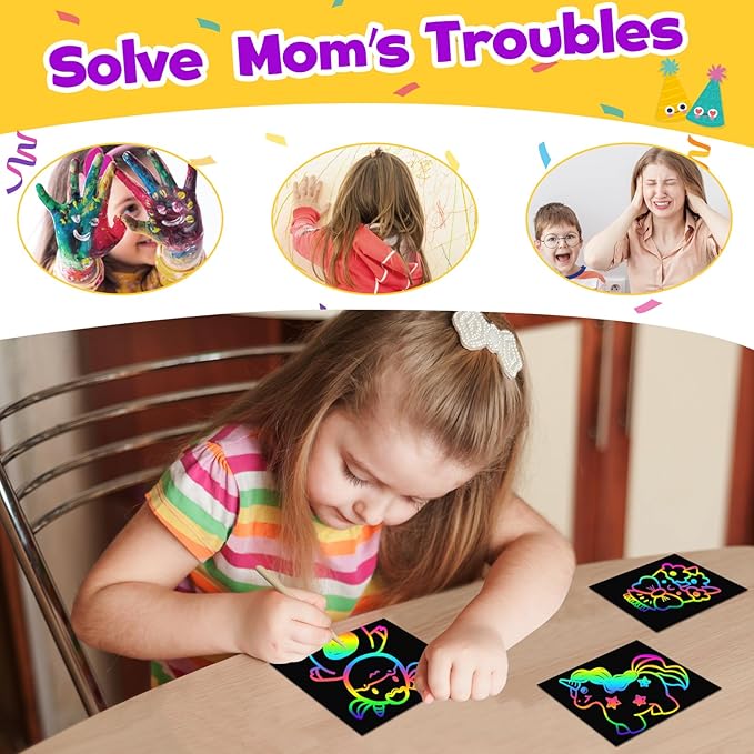 FUNNYB&G 240 PCS Rainbow Scratch Paper Art Kit for Kids, Easter Party Favors Goodie Bags Stuffers, Bulk Birthday Classroom Gifts Easter Basket Stuffers for Girls Boys Ages 4-12