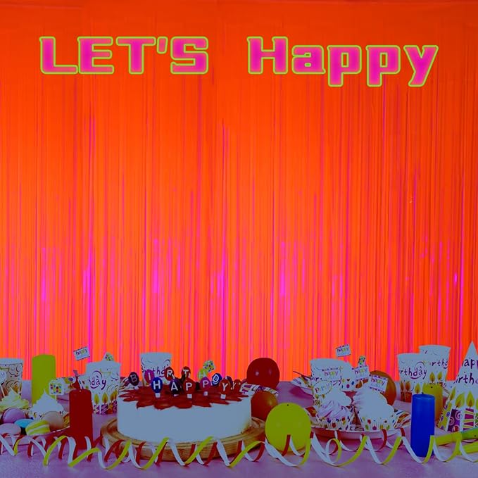 2 Pack Foil Fringe Backdrop - Fluorescent Orange Shiny Tinsel Curtains for Party Decoration/Photo Booth Props - 3.3x6.6 FT Metallic Foil Backdrop for Birthday, Wedding, Graduation, Christmas