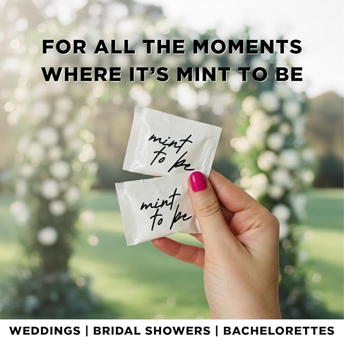 SIMPLY Peppermint "Mint to Be" Individually Wrapped Breath Mints in Bulk, 50 Packets (2 per Packet) | Wedding, Bridal Shower, Bachelorette, Party Favors