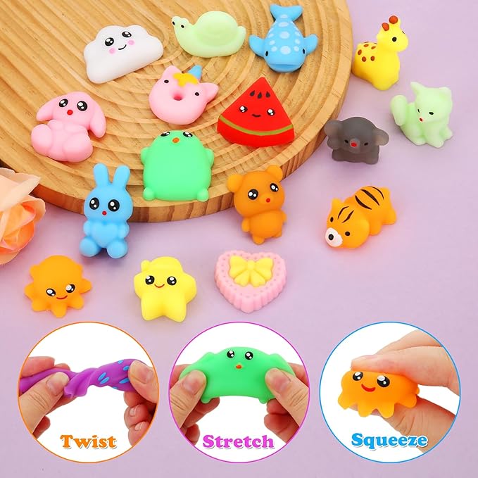 Mochi Squishy Toys, 27pcs Mini Kawaii Squishies Party Favors for Kids 4-8 8-12 Boys Girls Birthday Gifts Fidget Sensory Treasure Box Toys for Classroom Prizes Pinata Goodie Bags Xmas Stocking Stuffers