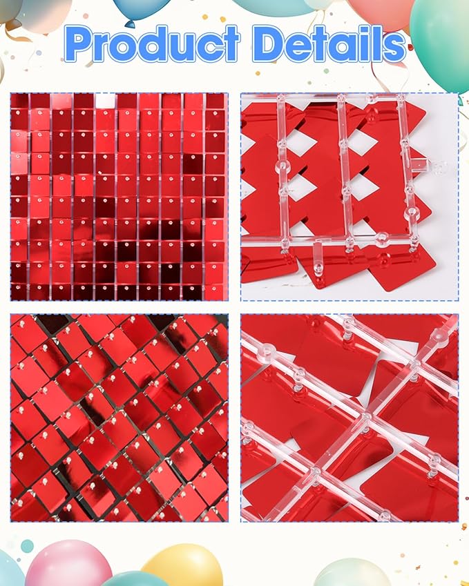 Red Shimmer Wall Backdrop 24 Panels Cover 6 x 4 Ft, Photo Backdrops for Wedding,Anniversary,Birthday,Party Decoration