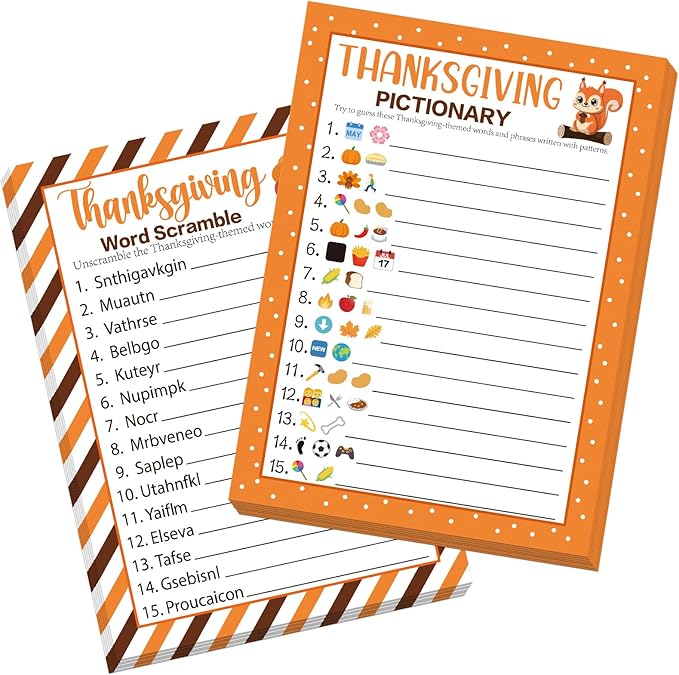 30 Players Thanksgiving Games for Family Party Adults Office Large Groups, Words Pictionary Game, Guesstures Games, Word Scramble Game Fall Classroom Activities with Answer Key (Thanksgiving A)
