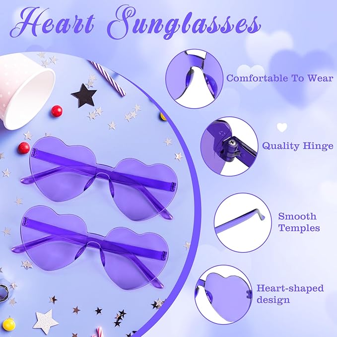 PLULON Heart Sunglasses for Women 5/12/25 Pcs, Heart Glasses Valentine Day Rimless Shaped Candy Color Fun Glasses Party Favor