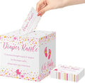 Funrous 51 Diaper Raffle Tickets with Box for Baby Shower Game Invitations Diaper Raffle Card for Gender Reveal Baby Shower Party Decoration Table Centerpiece(White, Pink)