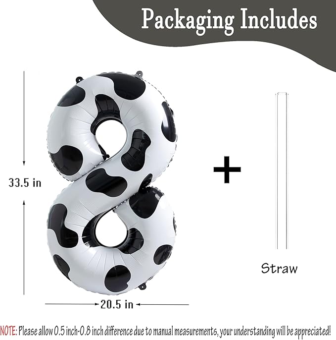 Cow Print Balloon Birthday Decorations Supplies,40 inch Number 8 Balloon | Cowgirl Theme Number Balloons for 8st Birthday Party | Farm Barn Decor for kids