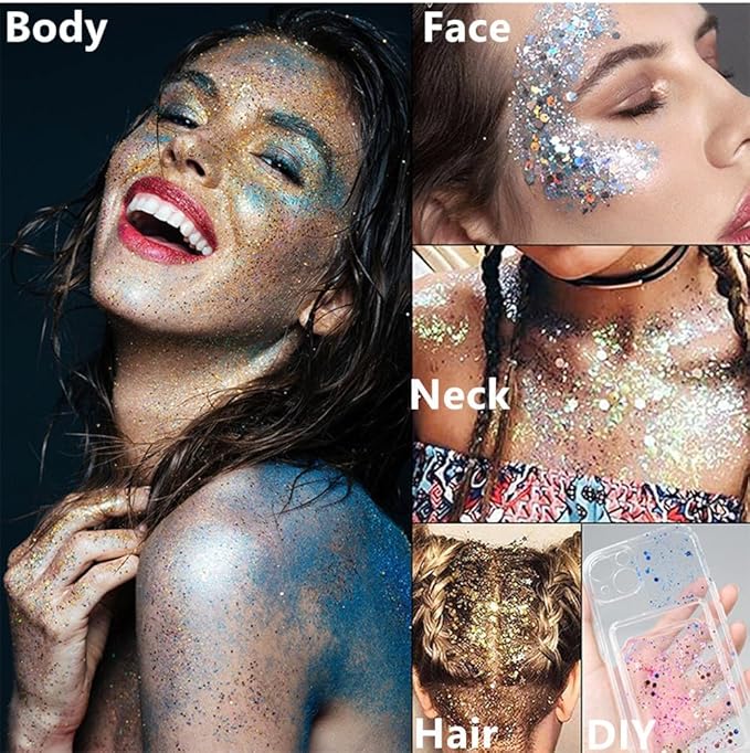Go Ho Orange Face Body Glitter,Sparkle Orange Face Paint Glitter Makeup,Holographic Chunky Sequins Glitters Gel for Eye Lip Hair Nails,Halloween SFX Makeup Accessories,52g