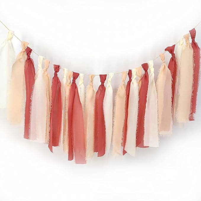 Chiffon Tsaasel Garland for Wedding Tea Party (Burnt Orche + Coral Peach + Ivory)