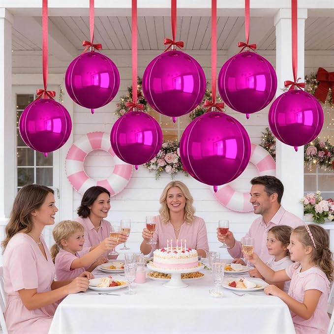 12Pcs Hot Pink Round Balloons Foil, 22" 18" 15" 10" 4D Round Ball Balloon, Large Hot Pink Metallic Balloons for Wedding Anniversary Birthday Party Baby Shower Princess Decorations Supplies