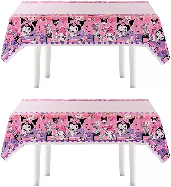 2pcs Pink Cat Tablecloth Cute Anime Themed Party Supplies Tablecover Perfect for Birthday Celebration and Party Decorations (70x42.9 inch) (Pink korm)