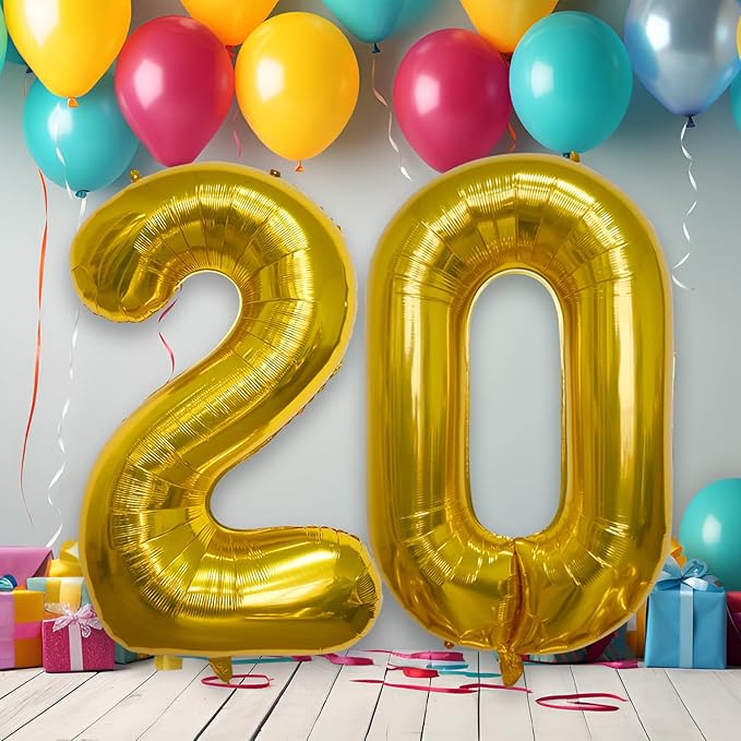 40 Inch Large Gold Number Celebration and Decoration Balloon for Birthday Parties, Graduations, Anniversaries, Weddings, Photo Shoots, Special Events - Helium Foil Mylar (Gold Number 20)