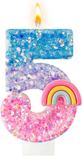 Rainbow Birthday Number Candles, Number 5 Candles, Cupcake Decorations, Macaron Birthday Cake Decorations, Cartoon Theme Party Supplies (Number 5)